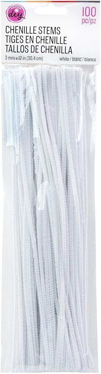 Witte Pluizige Garenstokjes voor Knutselen - 3mm x 30cm, 100 Stuks