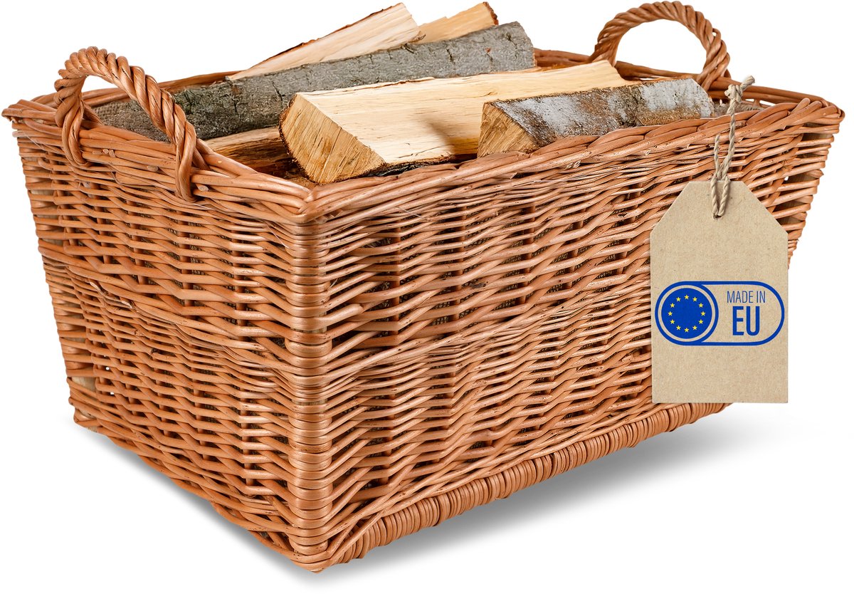 Creative Home Brandhoutmand Rieten Mand voor Brandhout | 47 x 33 x 30 cm | met Binnenvoering van Jute | Houtdrager Mand