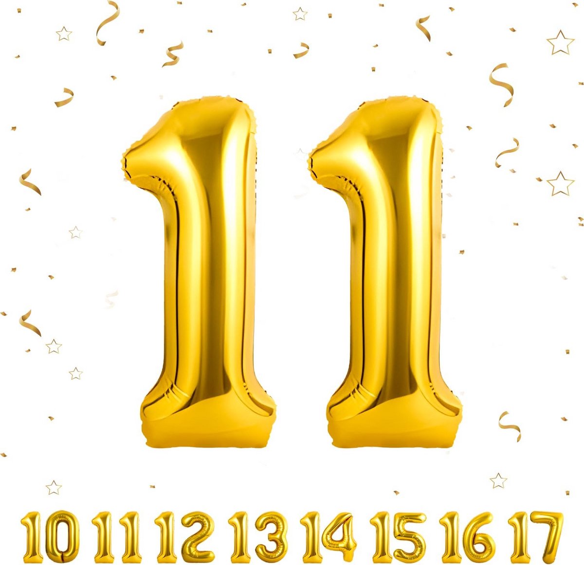 Gouden Folieballon Cijfer 11 XXL - Feestelijke Verjaardagsdecoratie Opblaasbaar 101 cm