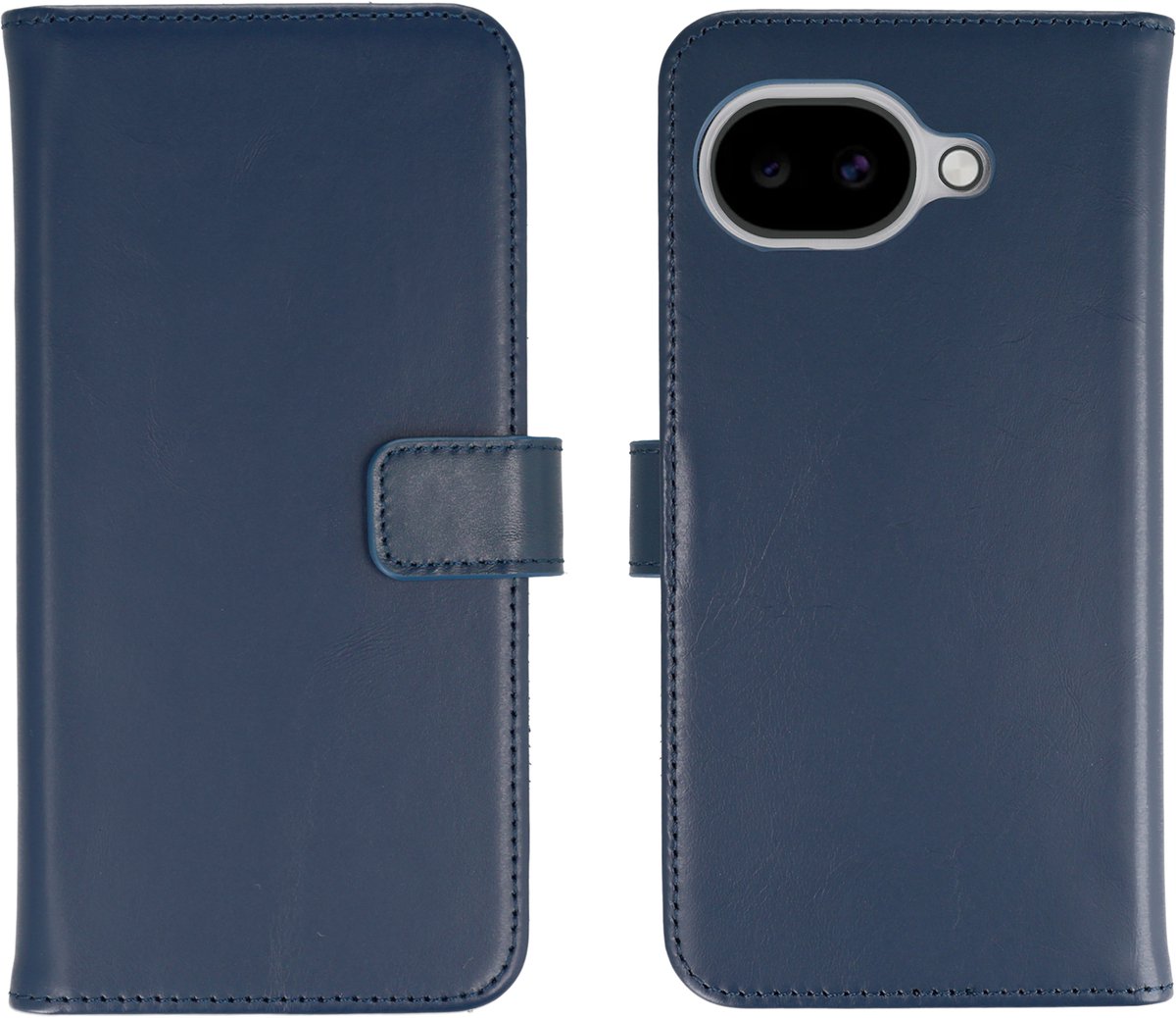 Selencia Hoesje - Geschikt voor Google Pixel 10a - Echt Lederen Bookcase - Donkerblauw