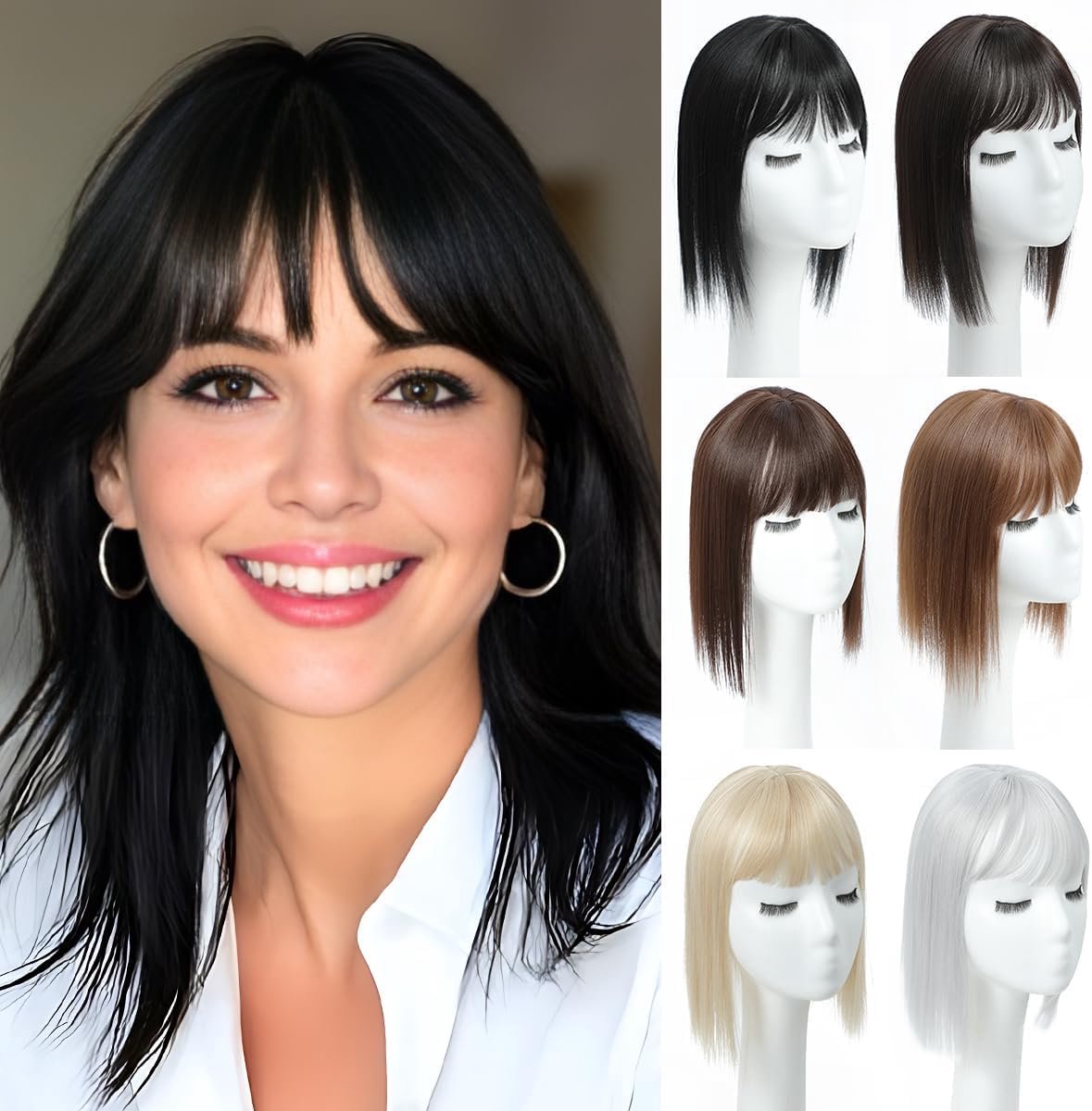 Haartoppe Haarstuk met Pony Synthetisch Recht Zwart 30 cm Dichtheid