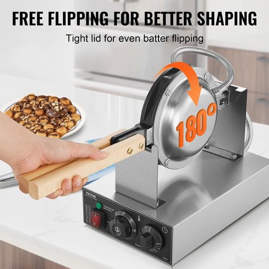 Linkforu - Wafelijzer - Wafels - Gebak - Koeken - Draaibare pannen - 180 Graden - Horeca - Catering - RVS- 1400 watt — afbeelding 3