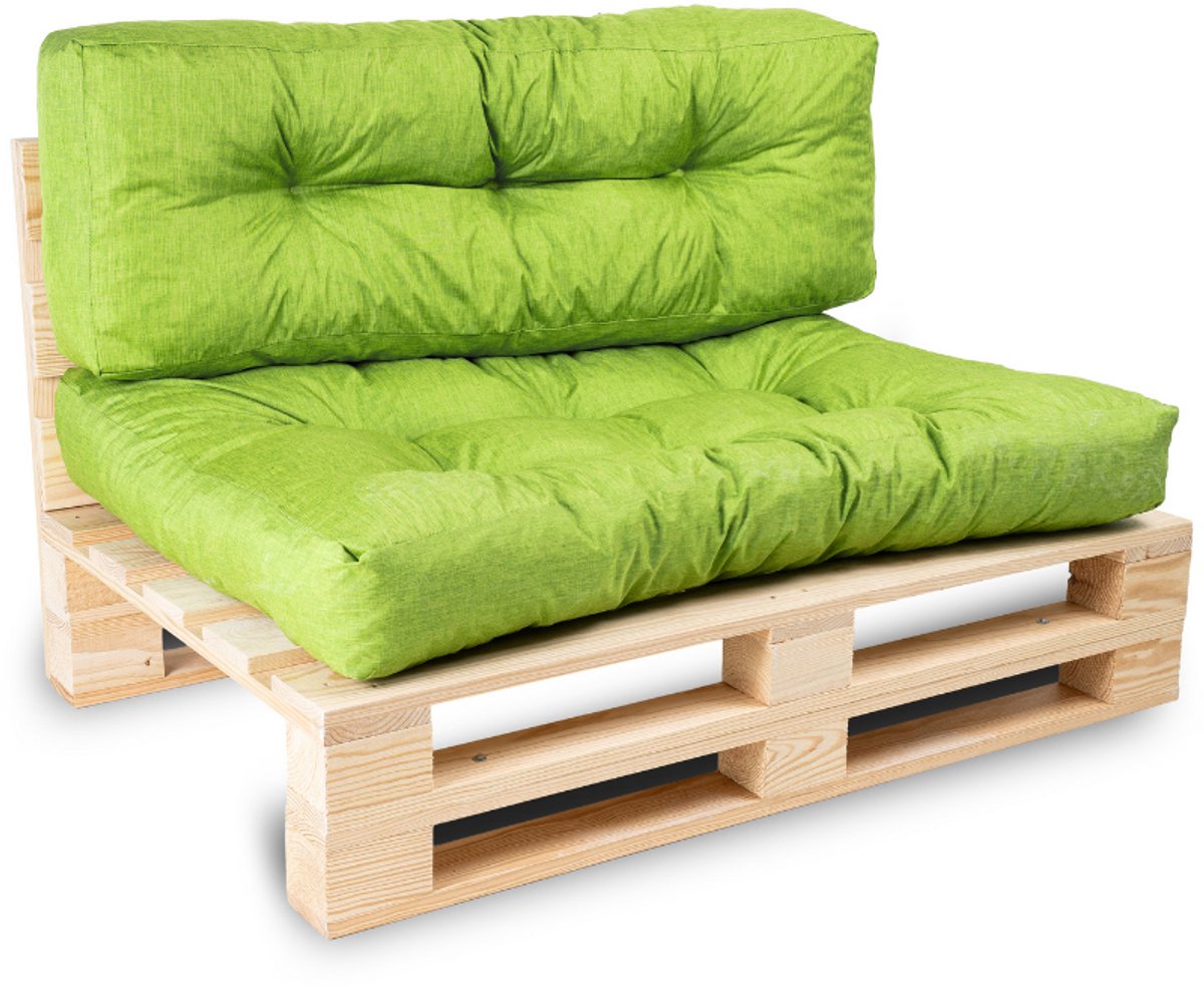Bananair - Palletkussens Set - Tuinkussens voor Palletbank - 1x Zitkussen 120x80x15 cm & 1x Rugkussen 120x40x15 cm - Groen