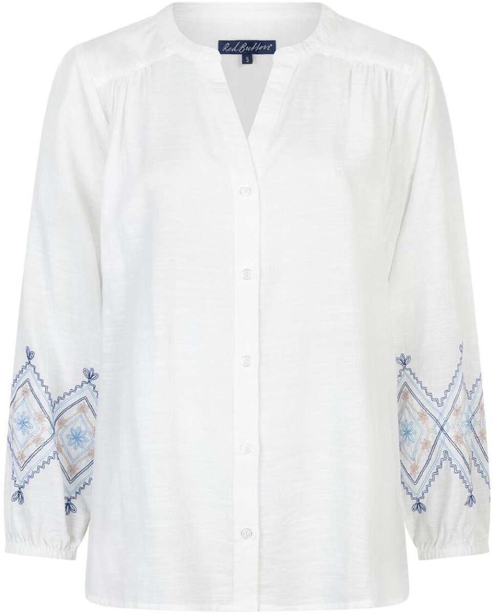 Red Button Blouse Blouse Embroidery Srb4829 Blue Multi Dames Maat - XS