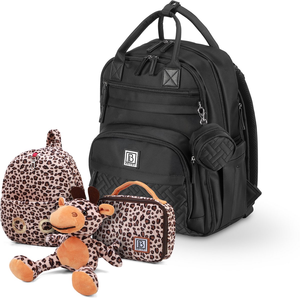 Brisby Premium Luiertas - Zwart - Kinderrugzak - 1.5L kinderlunchtas Giraffe
