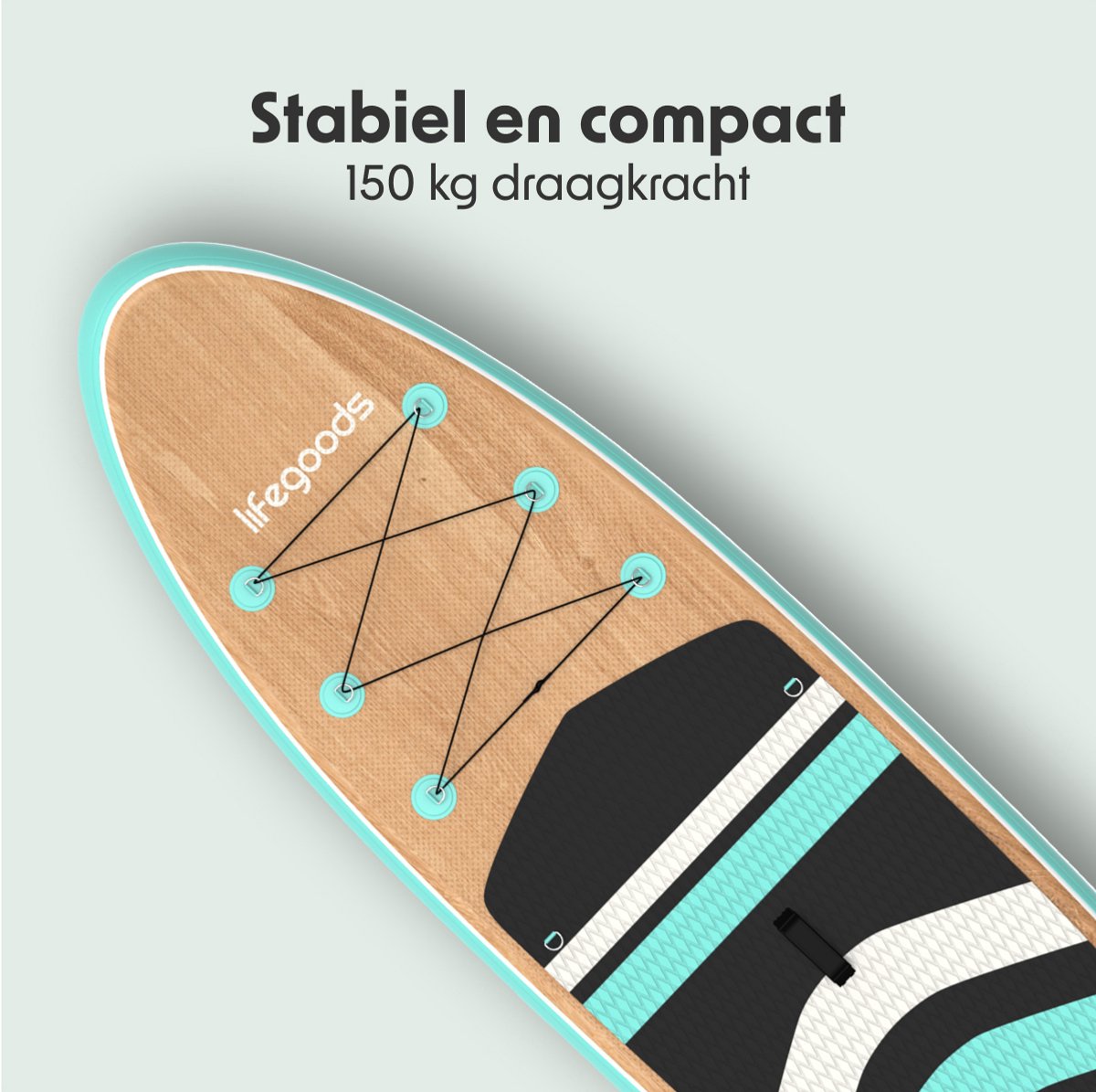 LifeGoods PaddlePro SUP Board - met Zitje - Opblaasbaar Paddle Board - Complete Set - Max. 150KG - 320x81cm - Hout/Mintgroen – foto 5
