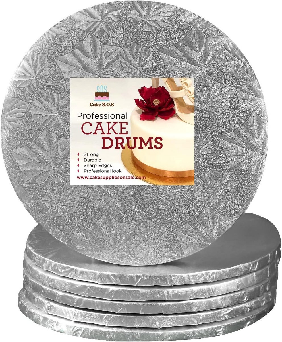 Set van 6 Zilveren Ronde Stevige Cake Boards 25cm - 1.2cm Dik voor Taartpresentatie