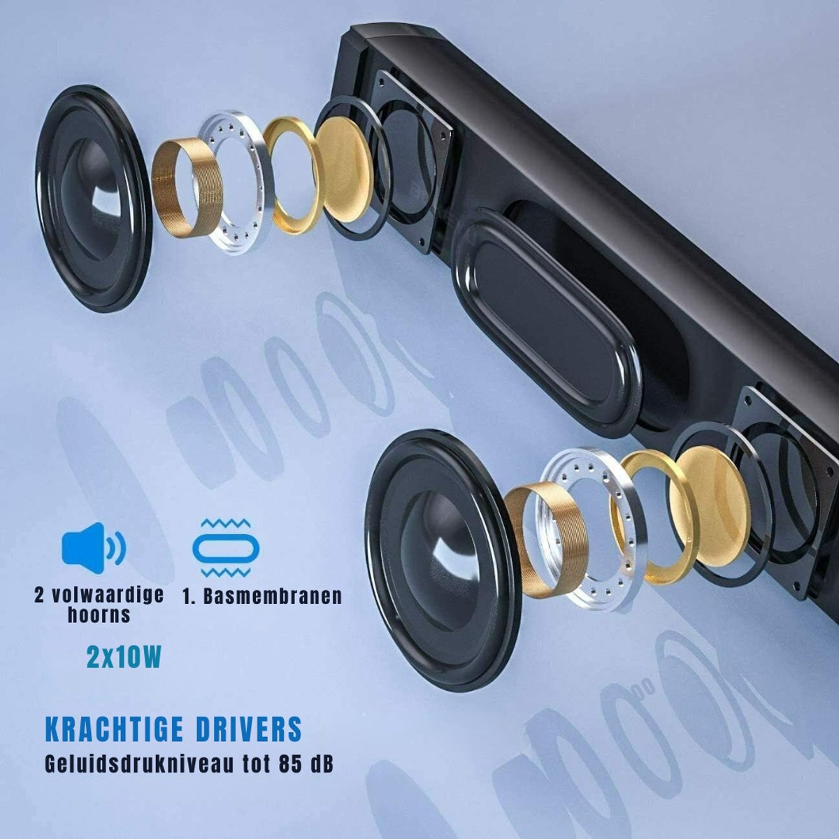 Zyrex® Soundbars – Soundbar met DSP-Technologie – Speaker met Bluetooth - Zwart - 59cm x 9cm x 9cm thumbnail 3