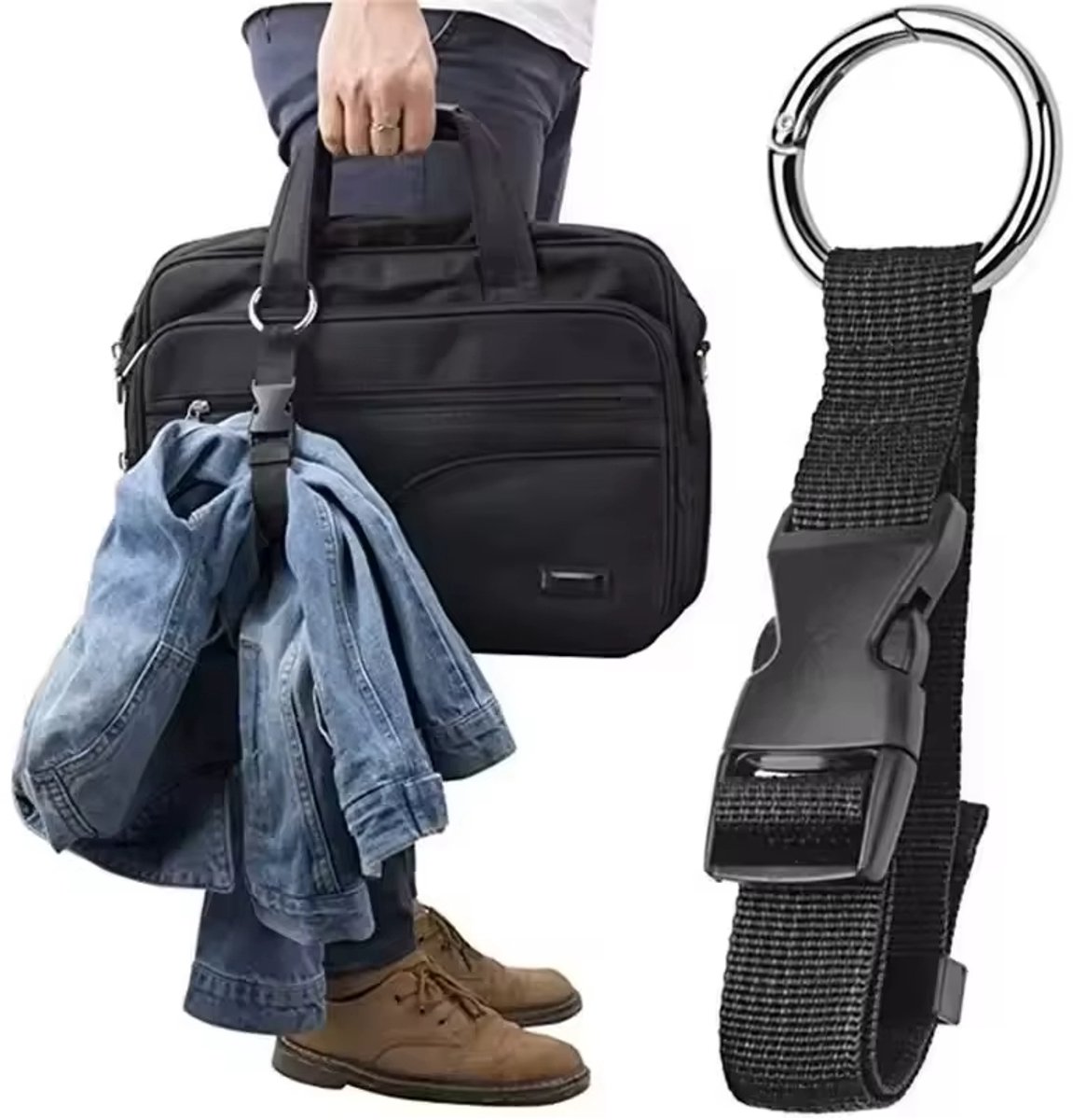 Actie4you® - Riem Voor Het Bevestigen Van Kleding - Kofferriem - Rugzakriem - Kleding Grijper - Met Snel Sluiting - Quick Release - Verstelbaar - Nylon – Zwart