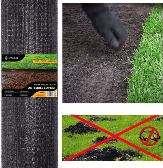Springos Mollengaas | Éradication de taupes | Filets anti-taupes | 1x 25 m | 30 g / m2 | Noir