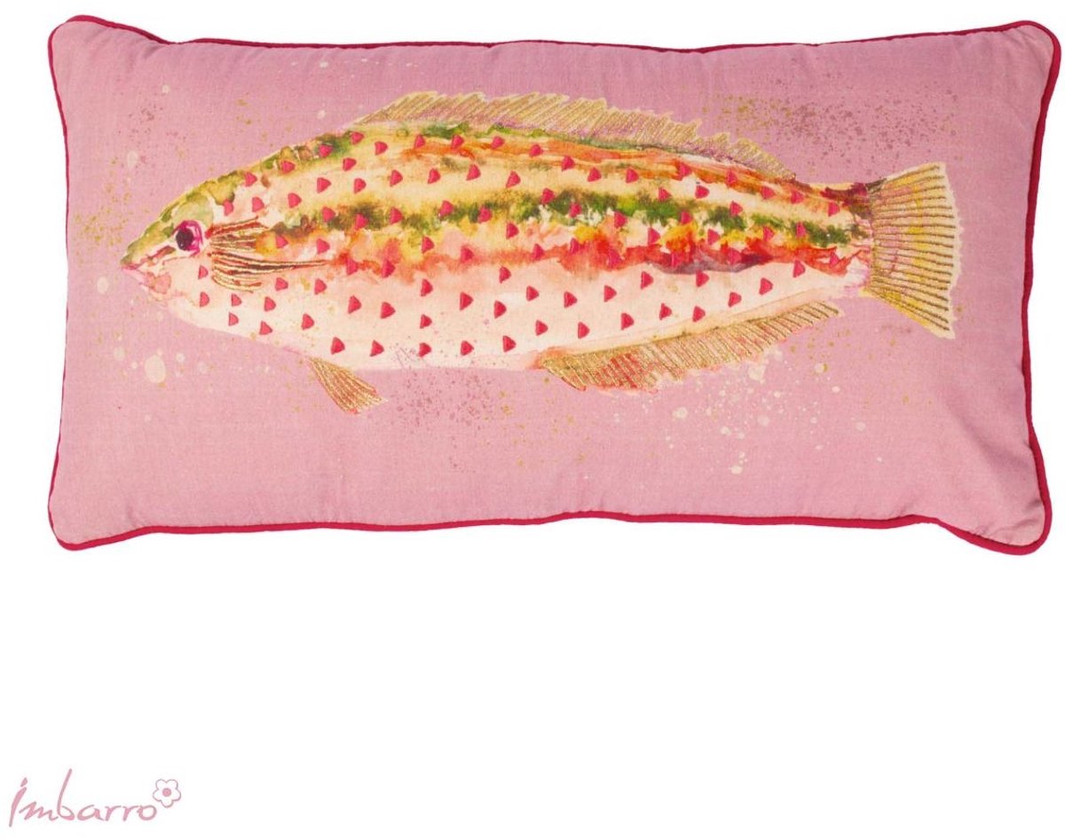 Imbarro Home & Fashion Imbarro - Kussen - Sierkussen - Neon - Vis - 35x70cm - 100% Katoen Roze