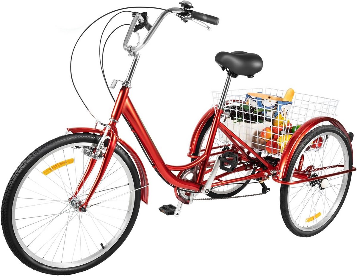 Driewieler voor volwassenen - Bakfiets senioren - Comfortabel transport - Zes versnellingen - 175x78x110cm - Rood