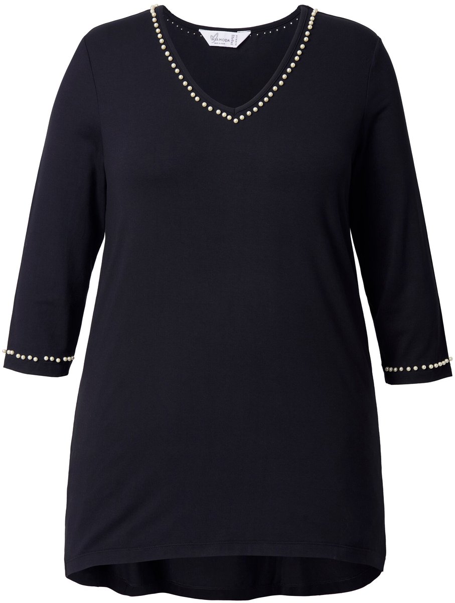 MIAMODA - Dames - T-shirt A-lijn sierkralen 3/4-mouw - Zwart - Maat 42