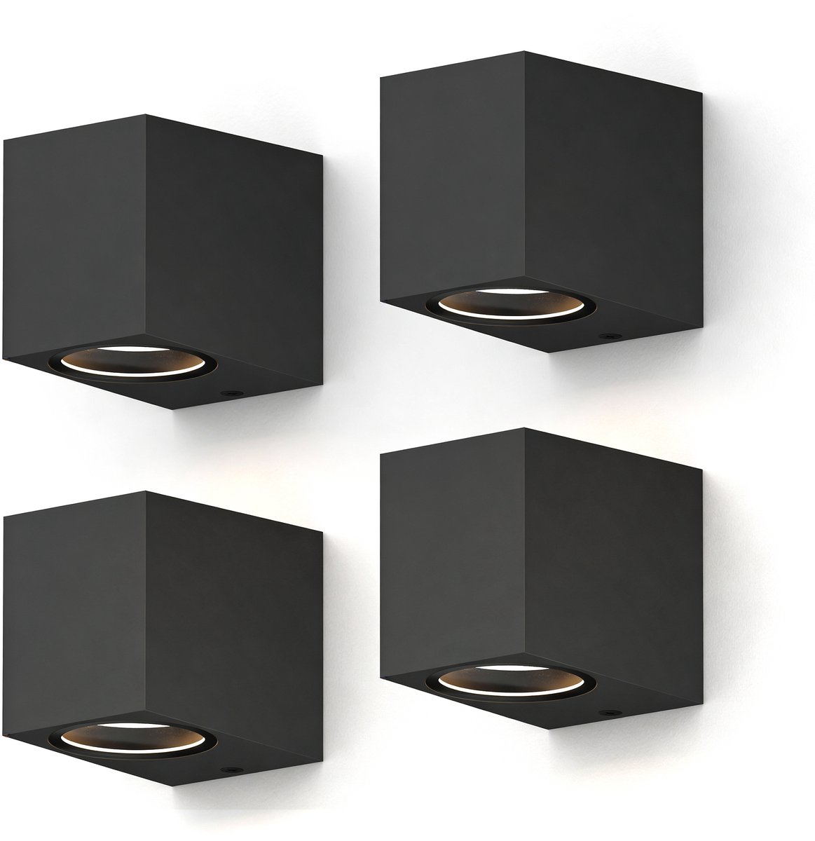 Calex Wandlamp Downlight Sanremo - GU10 - IP54 Water- en Stofbestendig - Geschikt voor Binnen en Buiten - Eenvoudige installatie - Rechthoek - Zwart – 4-Pack