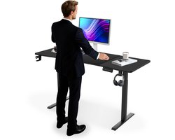 ACXIN Elektrisch Verstelbaar Bureau met Type-C Laadpoort - Zit Sta Bureau met Memoryfunctie - Bekerhouder en Koptelefoonhaak - 140x60cm - Zwart