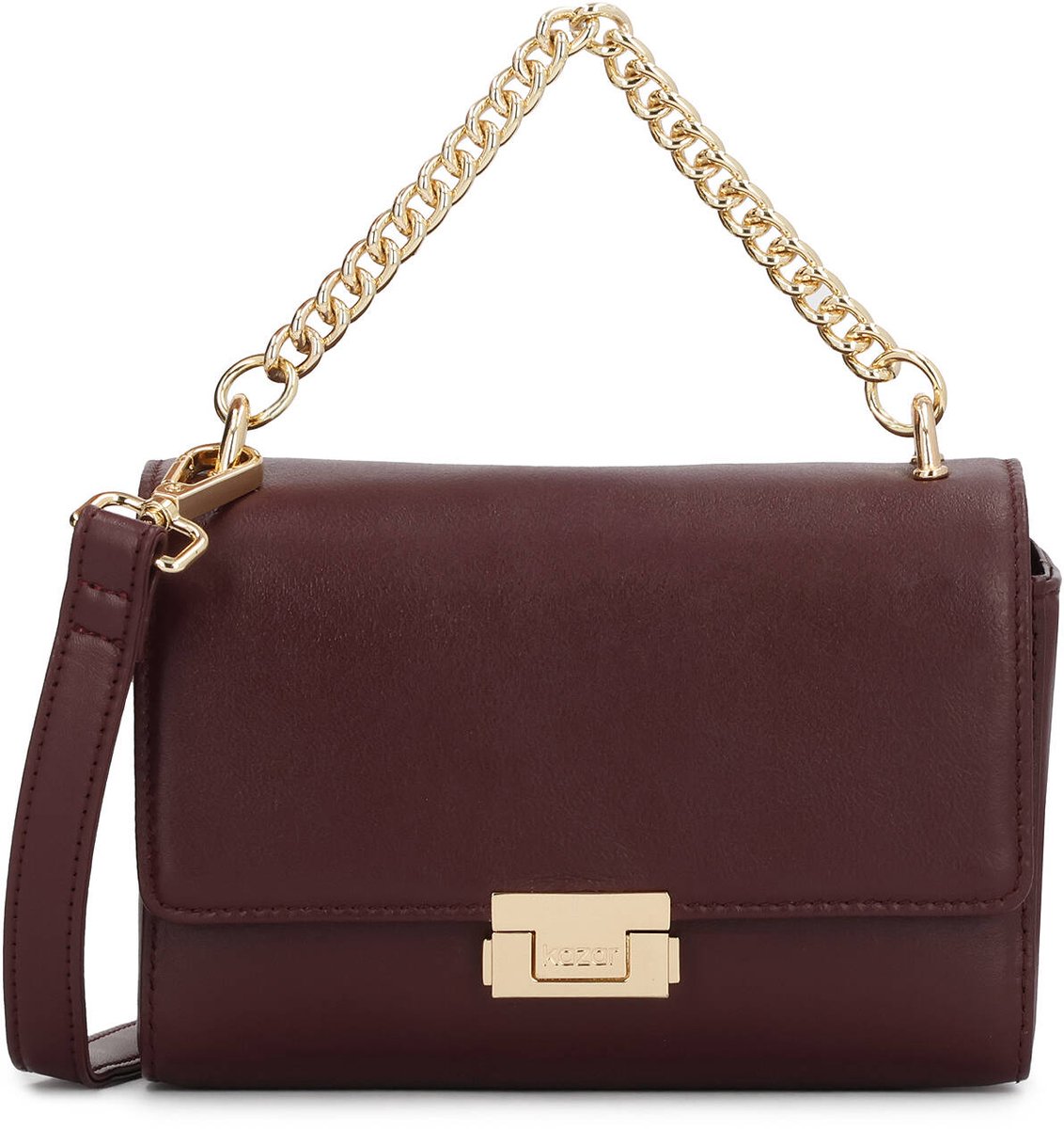 Maroon handbag with chain and strap