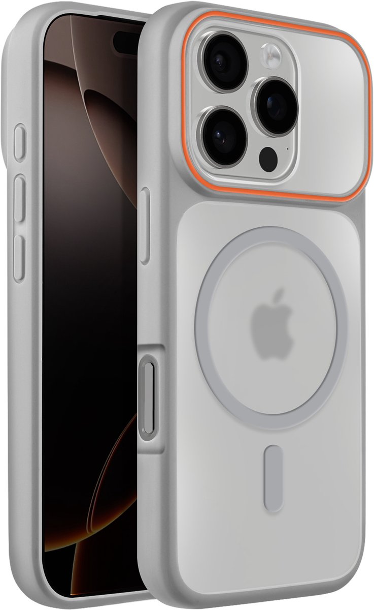 Avizar MagSafe Hoesje Geschikt voor Apple iPhone 16 Pro Max Gerookte Achterkant met Versterkt Siliconen Frame, Grijs