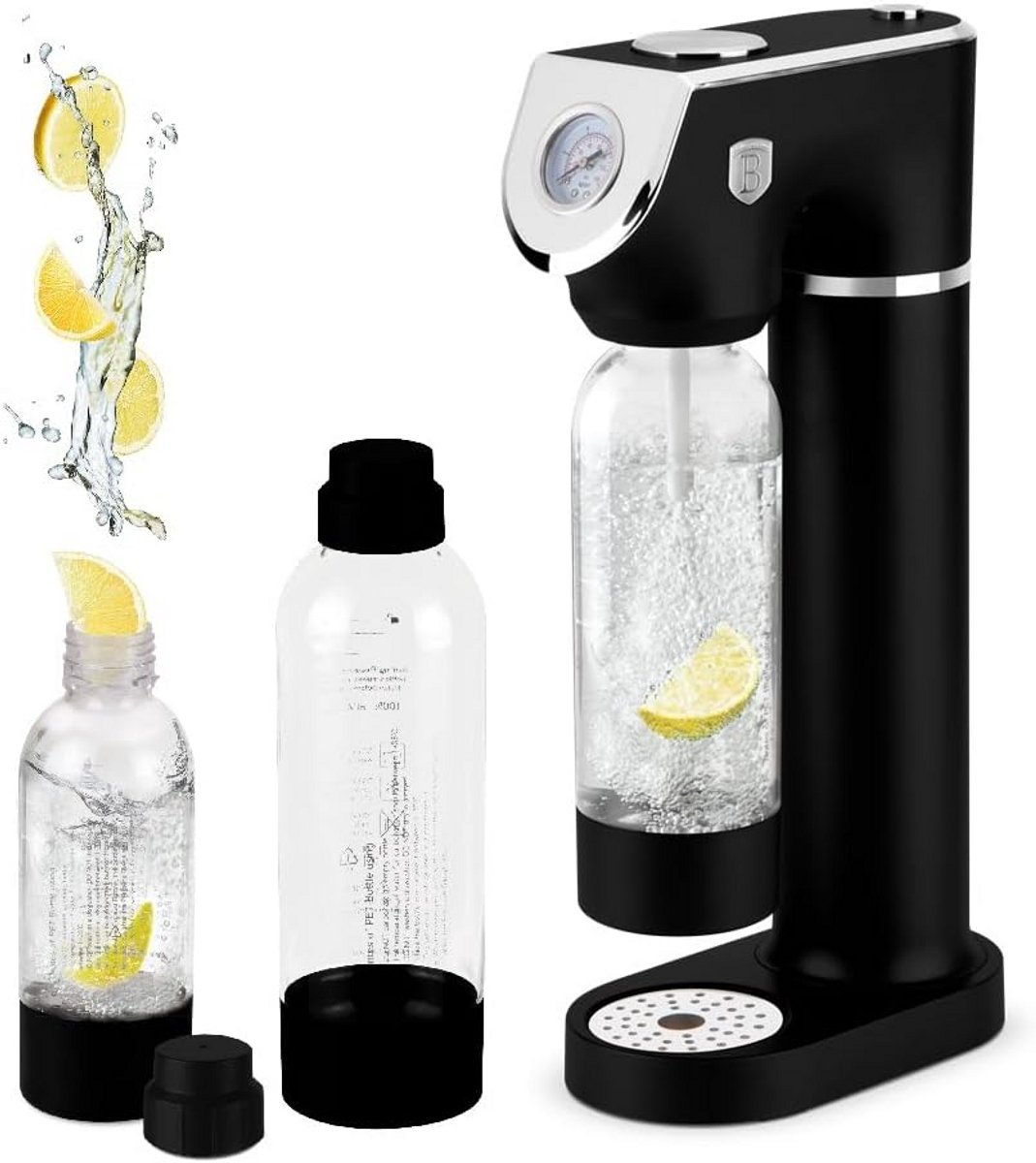 Koolzuurmachine Set met 2 Herbruikbare Flessen - Mat Zwart - Compact & Milieuvriendelijk