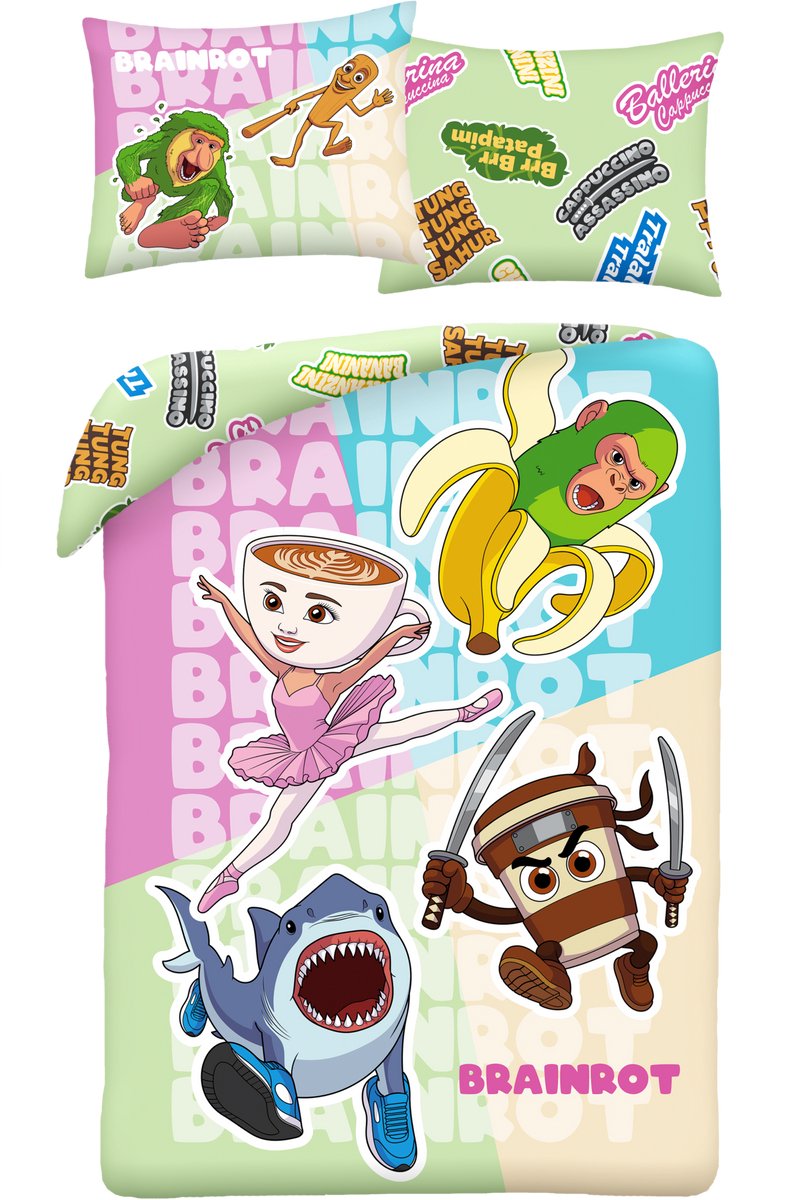 Brainrot Dekbedovertrek - 140 x 200 cm - 70 x 90 cm - Polyester