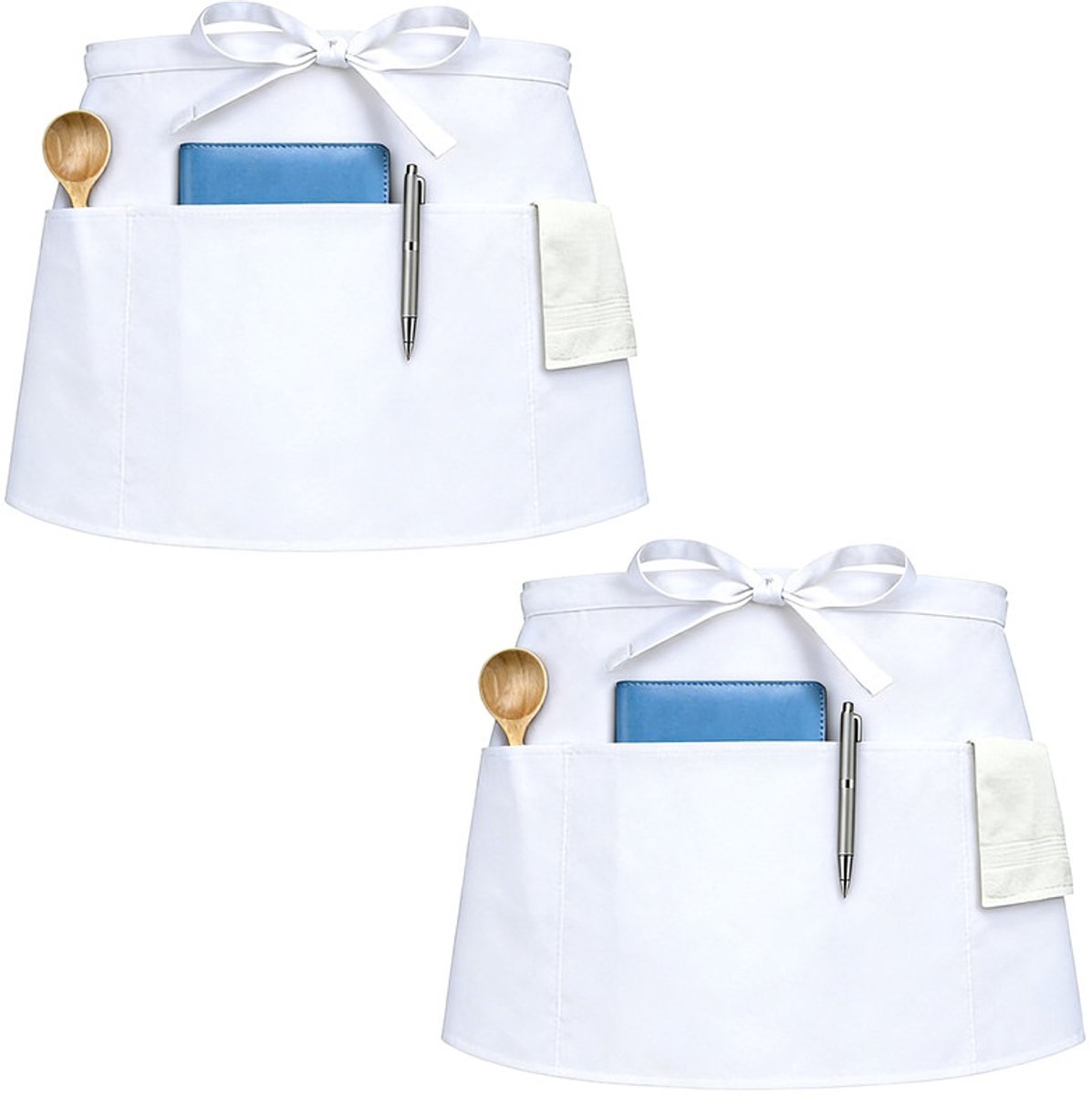 Schort - Chefschort - Unisex - Met zakken - Set van twee - Wit