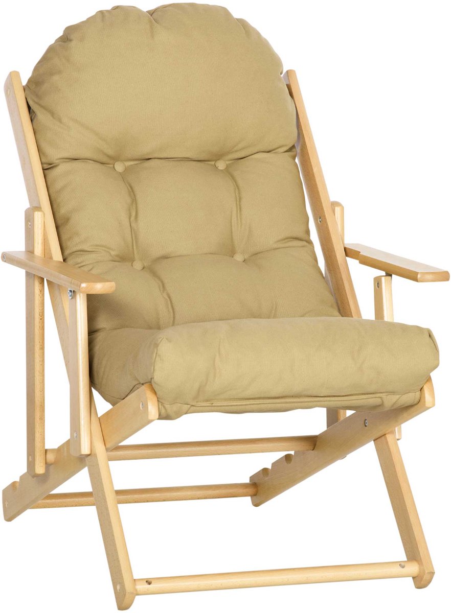 Fauteuil, Relaxfauteuil, Verstelbare Rugleuning, Beukenhouten Frame, Tot 120 kg, Bruin