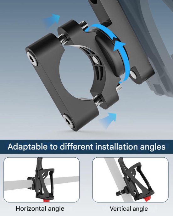 Bidonhouder fiets - Flessenhouder - Verstelbare maat - Twee installatiemethoden - Bidonhouder voor frames en sturen van 22-32 mm - Voor motorfietsen, scooters, racefietsen en mountainbikes - Zwart — afbeelding 5