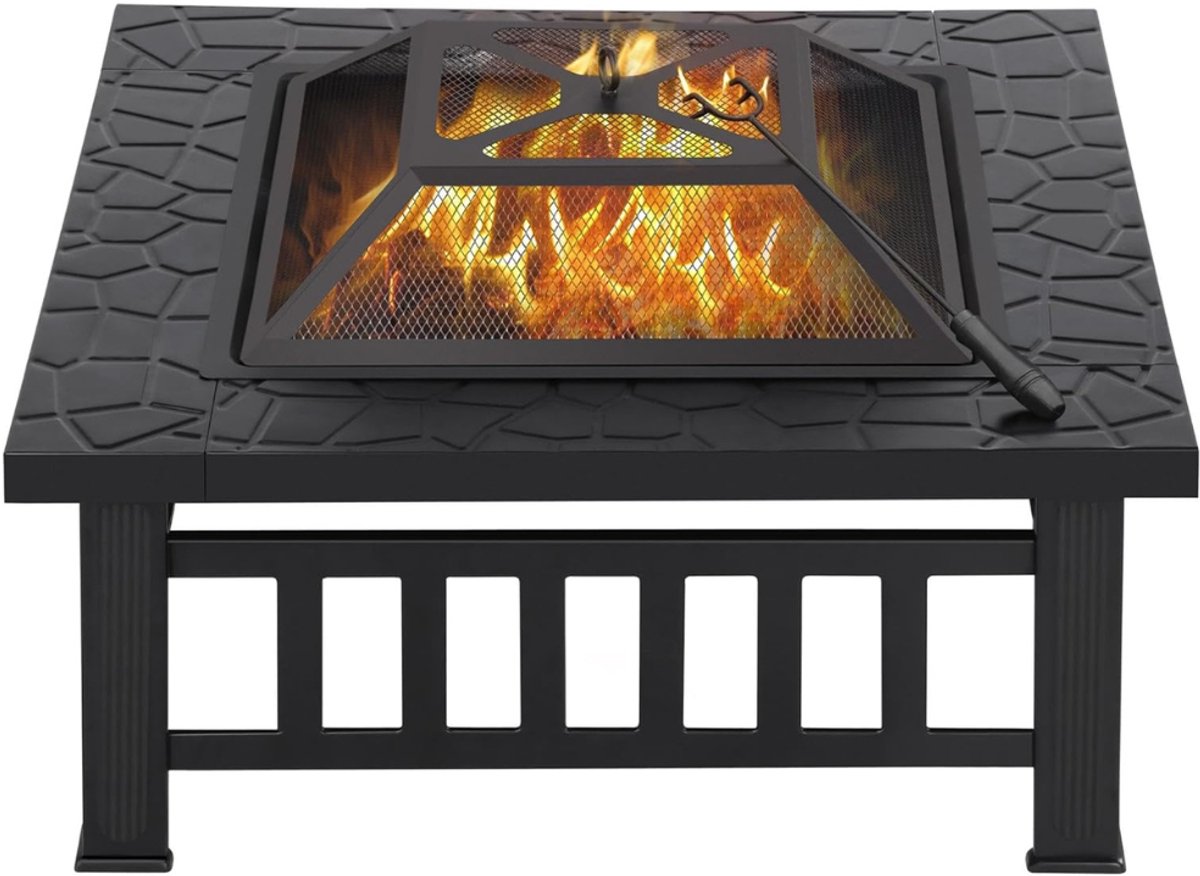 MIRA®Vuurkorf Met Vonkenscherm - Vuurkorf - Vuurhaard – Zwart - 81cmx 81cmx 50cm; 10.4 kg