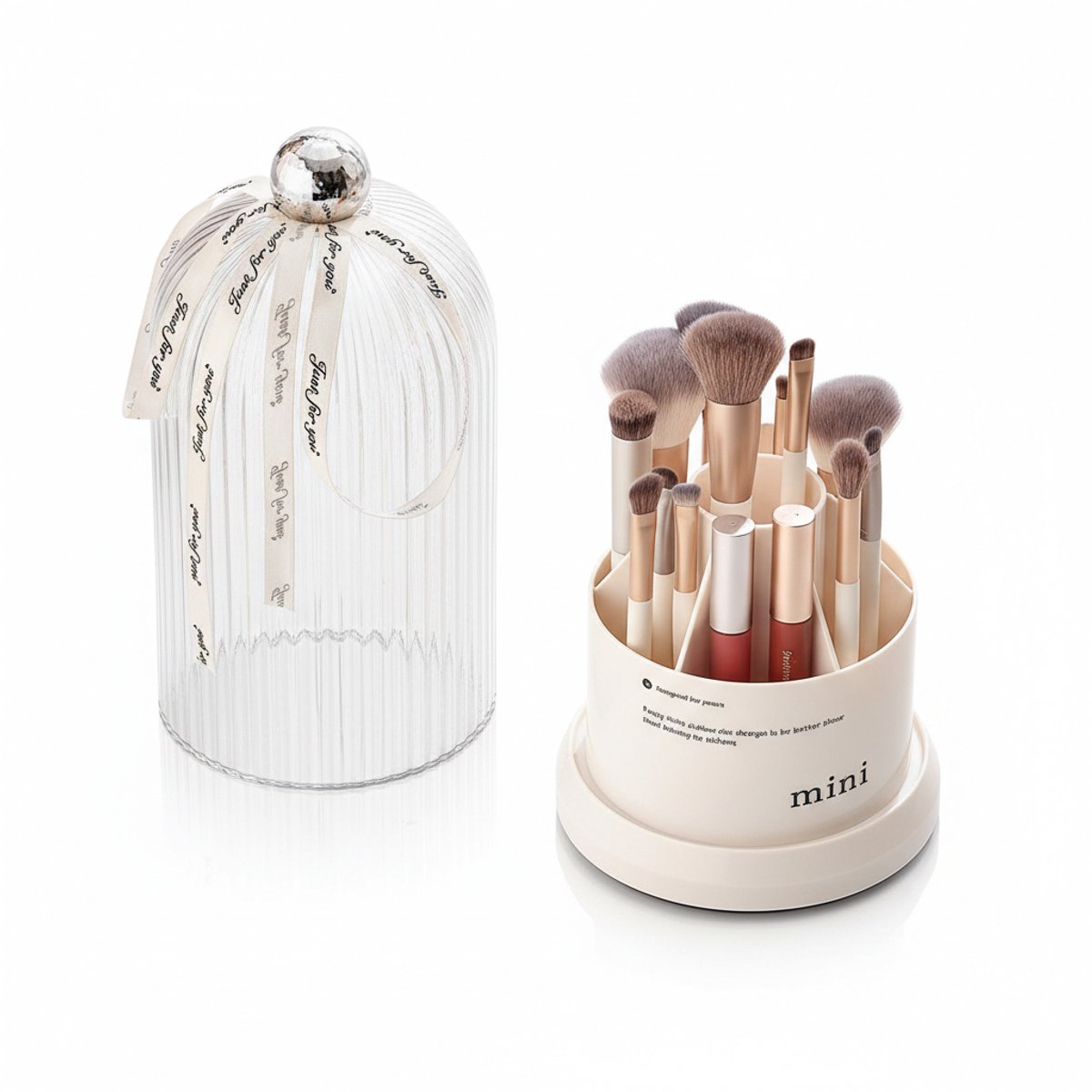 Hearyoo Kwastenhouder Make-up Organizer – 360° Draaibare Cosmetica Organizer Met Deksel – Stofdicht