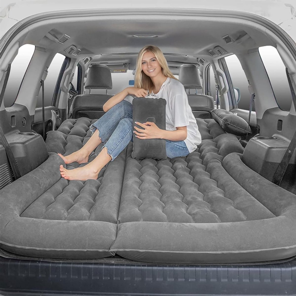 RWB® Auto Matras - Auto Luchtbed - Opblaasbed Auto - Grijs - 40 x 175 x 40 cm