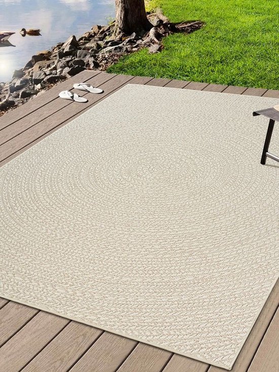 Buitentapijt met Jute Look – Cream – Rond Gevlochten Design – Weerbestendig & Stijlvol-200 x 290 cm