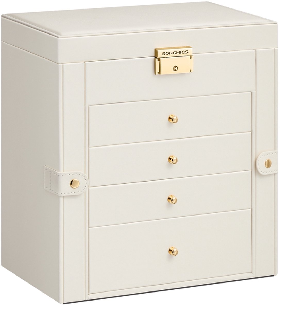 Sieradendoos – 5 lagen – Fluweelvoering – Crèmewit – 15 x 26,2 x 28 cm