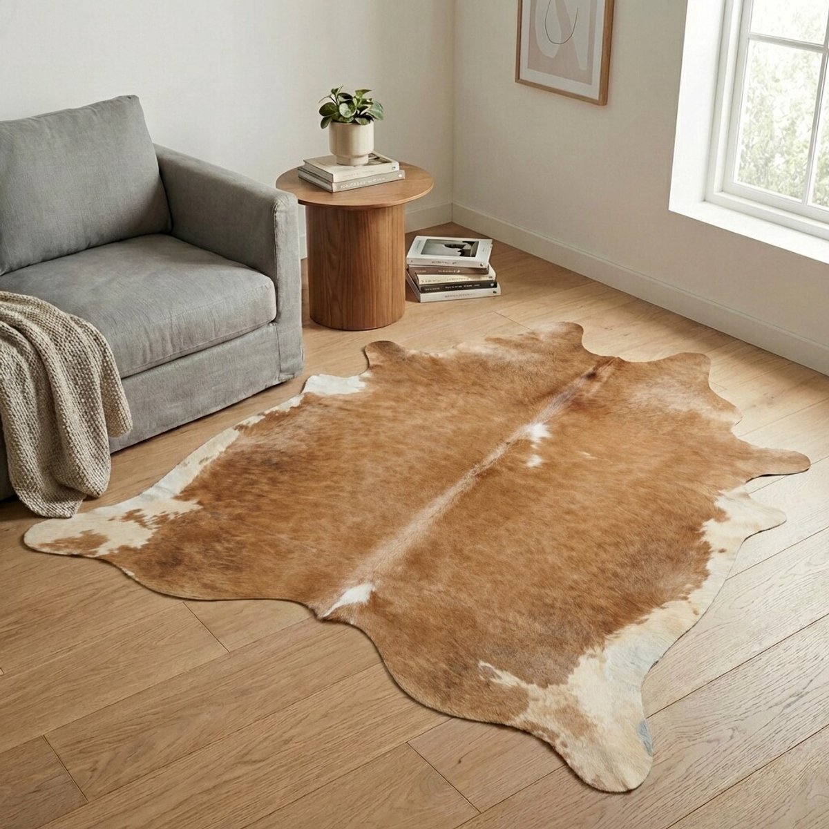Koeienhuid Vloerkleed - Bruin-wit - 201 x 192 cm - Koeienkleed / Koeienvel / Dierenvel / Dierenhuid / Koehuid Tapijt