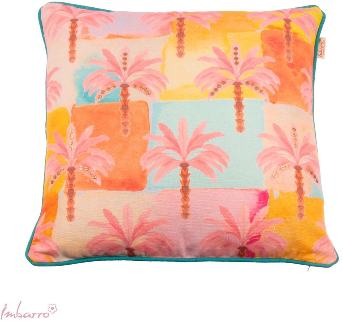 Imbarro Home & Fashion Imbarro - Kussen - Buitenkussen - Sierkussen - 50x50 cm - Gerecycled PET – Tropische palmprint – Zomer kleuren Geel