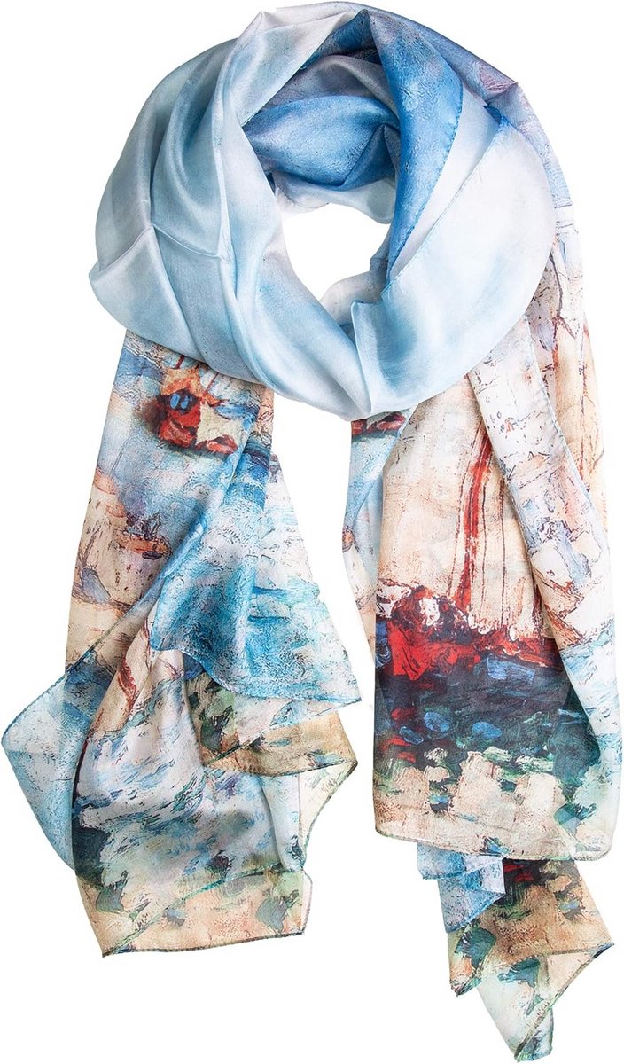 Luxe Zijden Chiffon Sjaal Blauw Maritiem 180x110cm