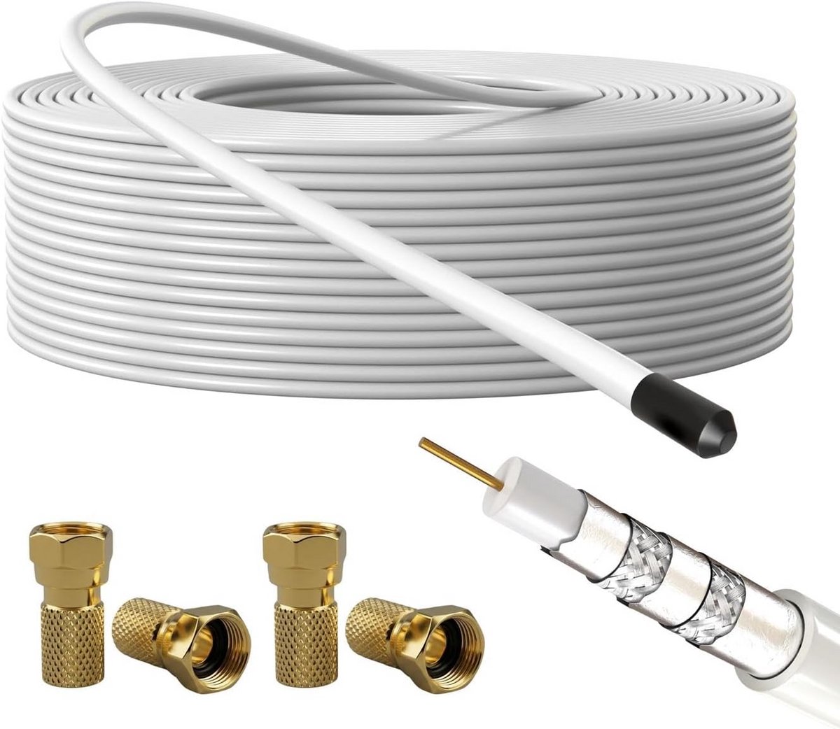 25m RG6 Antennekabel met 4x F-plug - 135dB Afscherming voor Superieure TV & Internet Signaal