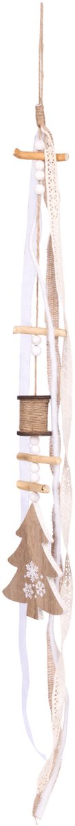 ARTYFETES - Houten decoratie om op te hangen met dennenboom, jute en kant 90 cm, chaletstijl