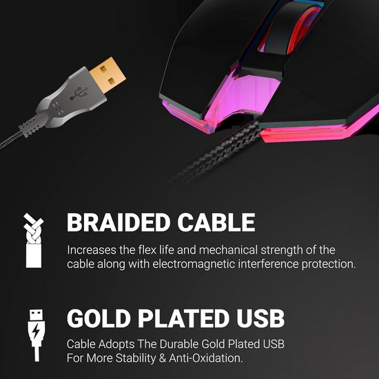 Ant Esports GM50 Gaming Muis - Optische Sensor, 4 DPI-modi, RGB Verlichting, Ergonomisch, Geschikt voor MMO/FPS, 3200 DPI, 1000 Hz Polling Rate van Merkloos — afbeelding 3