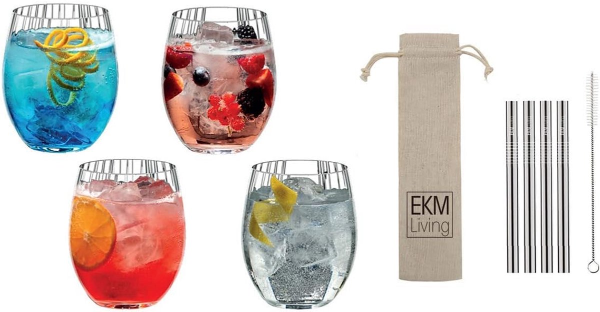 Voordeelset 90 Longdrink Glazen 270 ml + 4 Rietjes
