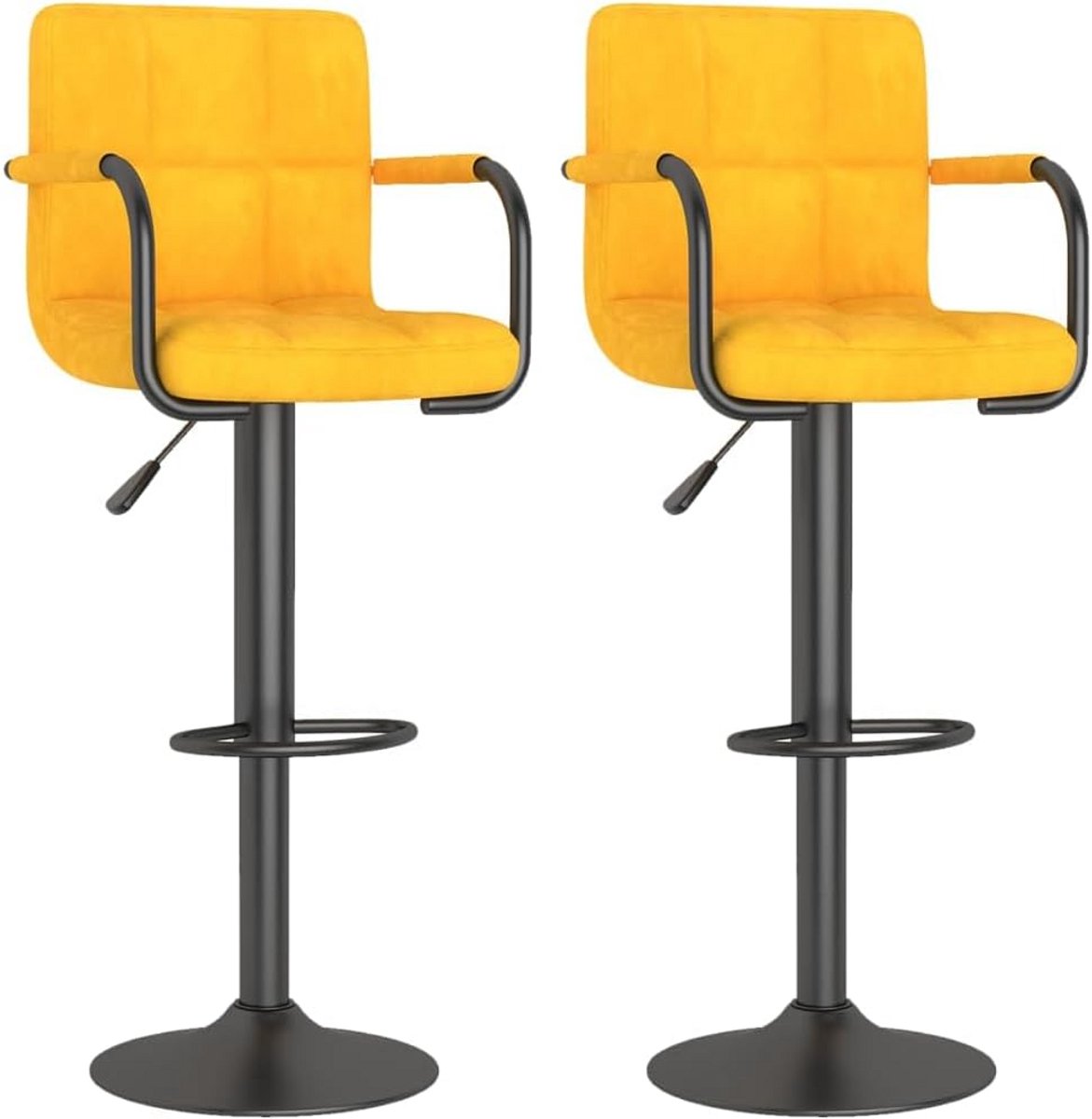 Set van 2 Barstoelen Fluweel Mosterdgeel Verstelbaar in Hoogte