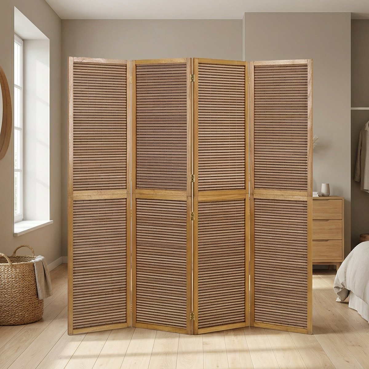 Homestyle4u Kamerscherm 4 panelen - 176x175 cm - bruin - 4-delig - bamboe latten