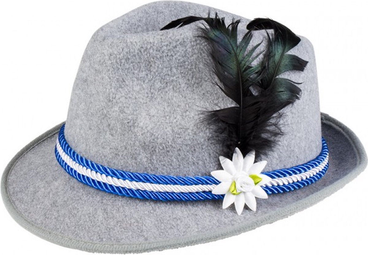 Oktoberfest Hoed Edelweiss Volwassenen Unisex Grijs Oktoberfest Maat One size