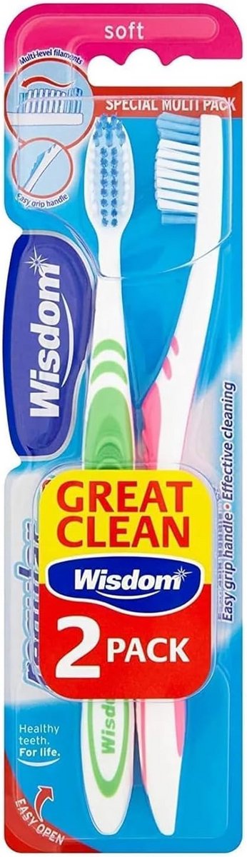 Tandenborstel Regular Soft 2 Stuks - Grondige Reiniging en Goede Grip