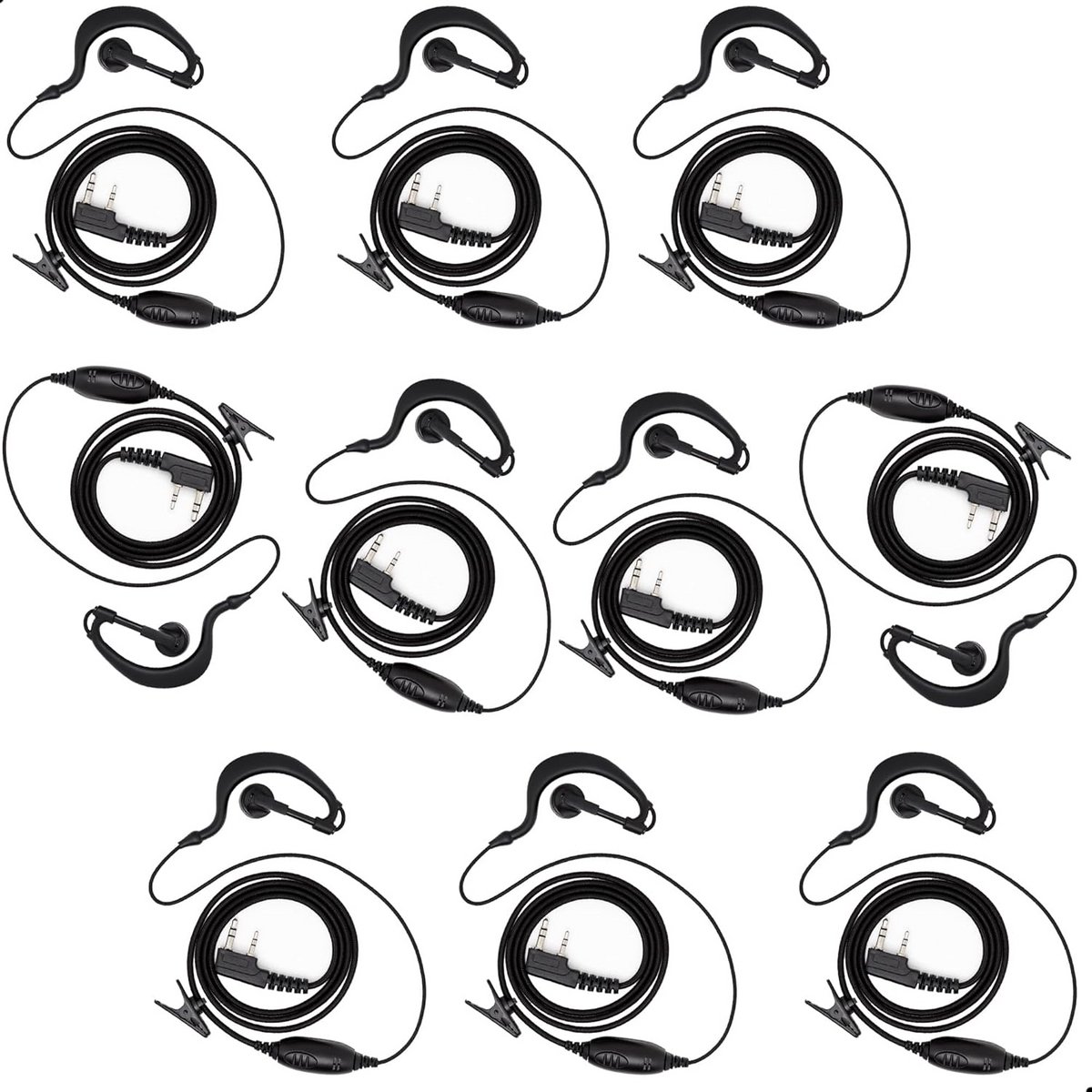10 Stuks Walkie Talkie Headset met Microfoon en PTT-knop - Universele 2-Polige Oortelefoon voor Portofoons