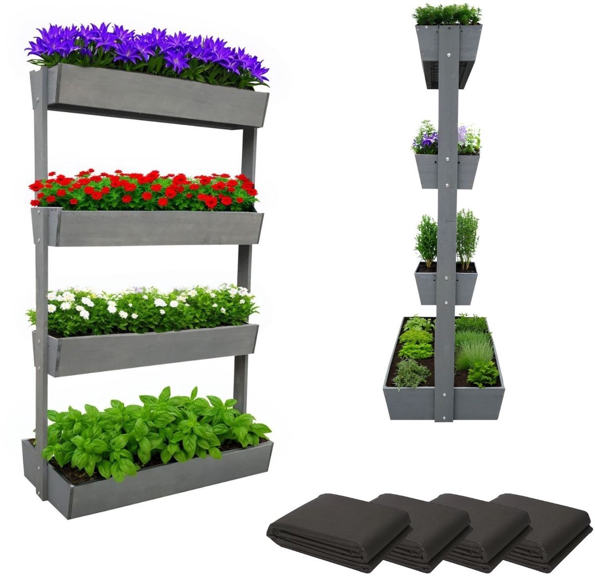 Coemo verticaal plantenbak Vera van hout verhoogd bed 4 etages – ca. 85x45x140 cm - Grijs