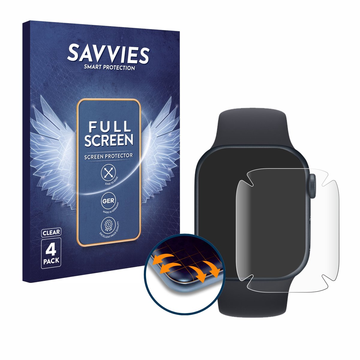 Savvies - Screenprotector voor Apple Watch Series 7 (41 mm) - Folie Beschermfolie transparant volledig dekking 4 Stuks