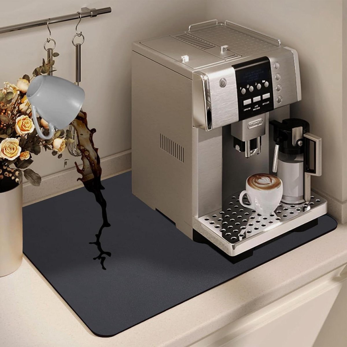 Afdruipmat voor servies en koffiemachine - Sneldrogend - Siliconen - 30 x 50 cm - Grijs