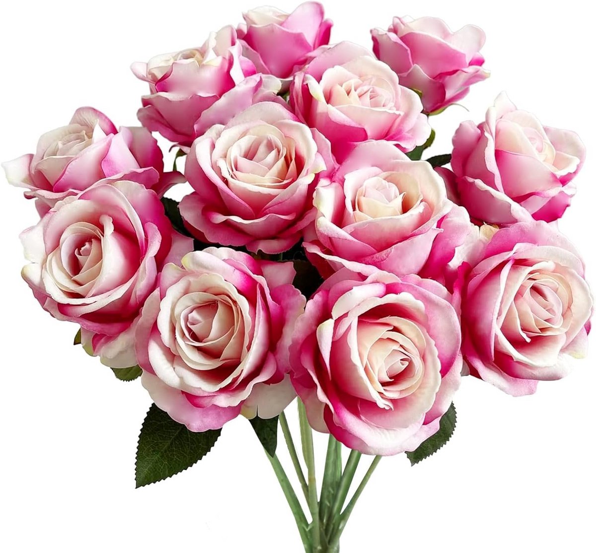 12 Stuks Lange Stelen Kunstbloemen Zijden Rozen voor Bruiloft en Woondecoratie (Donkerroze