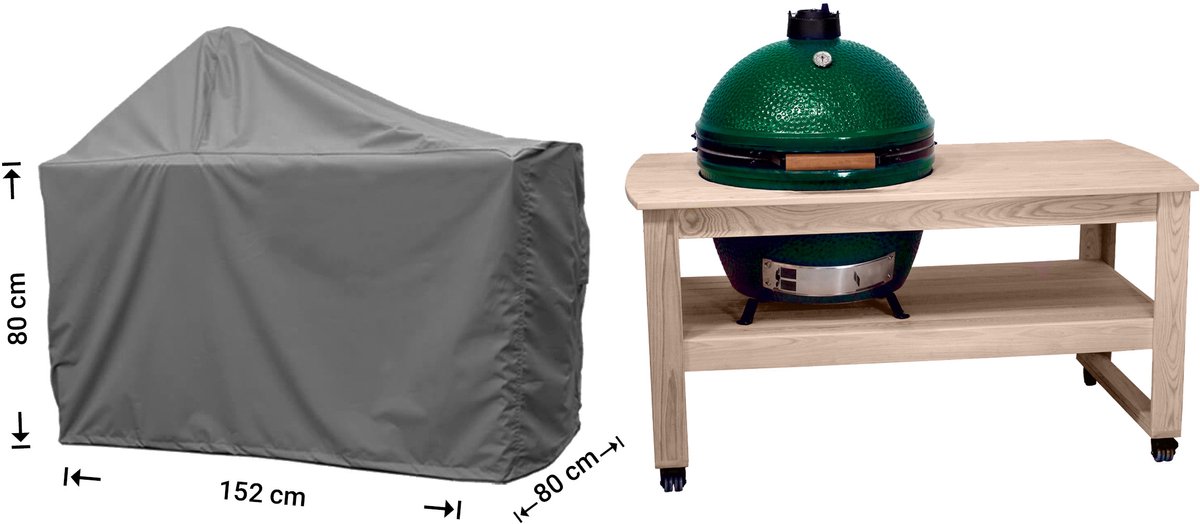 Raffles Covers Big Green Egg / Kamado hoes - 152 x 80 H: 140 cm - D-RBGE152 - Waterdicht - Ademend - UV-bestendig - Elastisch rijgkoord - Big Green Egg / Kamado Accessoires - Hoes voor BBQ + Tafel Antraciet
