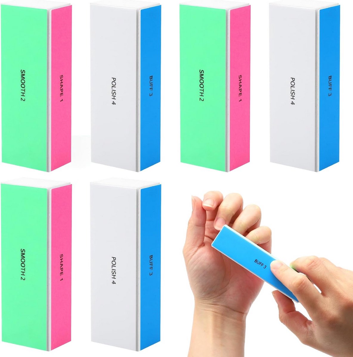 Set van 6 Professionele Nagelvijlen en Polijstblokken - 4-Staps Manicure Set
