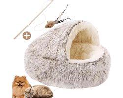 Cave Kattenmand 50 cm – Dubbel Gevuld – Kattenhuis & Hondenmand – Kalmerend & Angstverlichtend – Luxe Pluche – Antislip Bodem – Voor Katten & Kleine Honden